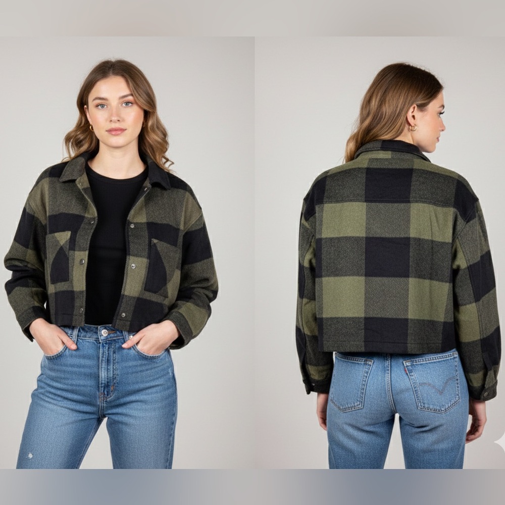 For The Republic Plaid Cropped Shirt Jacket